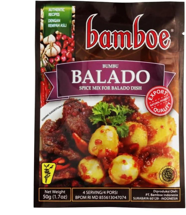 bamboe BALADO バンブー バラドの素(シャロット風味の甘辛炒め物調理の素) 50g (1袋2~3人前) インドネシア料理 HALAL認証