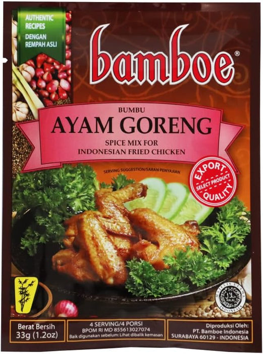 bamboe AYAM GORENG バンブー アヤムゴレンの素(ピリ辛鶏のから揚げの素) 33g (1袋3~4人前) インドネシア料理 HALAL認証