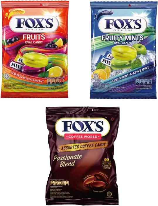 Fox's フォックス キャンディ3種セット(フルーツキャンディ・フルーツミントキャンディ・コーヒーキャンディ)