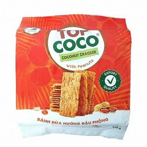 BANH DUA NUONG TOP COCO ココナッツクラッカー ピーナッツ入り 150g グルテンフリー 遺伝子組み換え無し 保存料無し ノンコレステロール