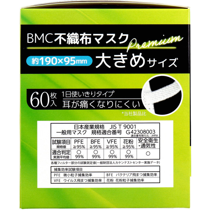 BMC 不織布マスク プレミアム 1日使いきりタイプ 大きめサイズ 60枚入