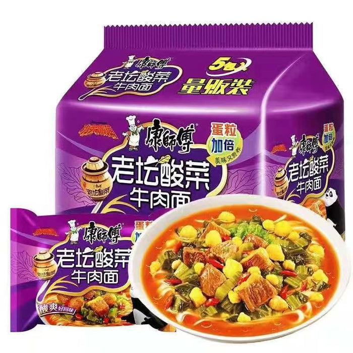 康師傅 老壇酸菜牛肉麺 1袋(117g×5個)